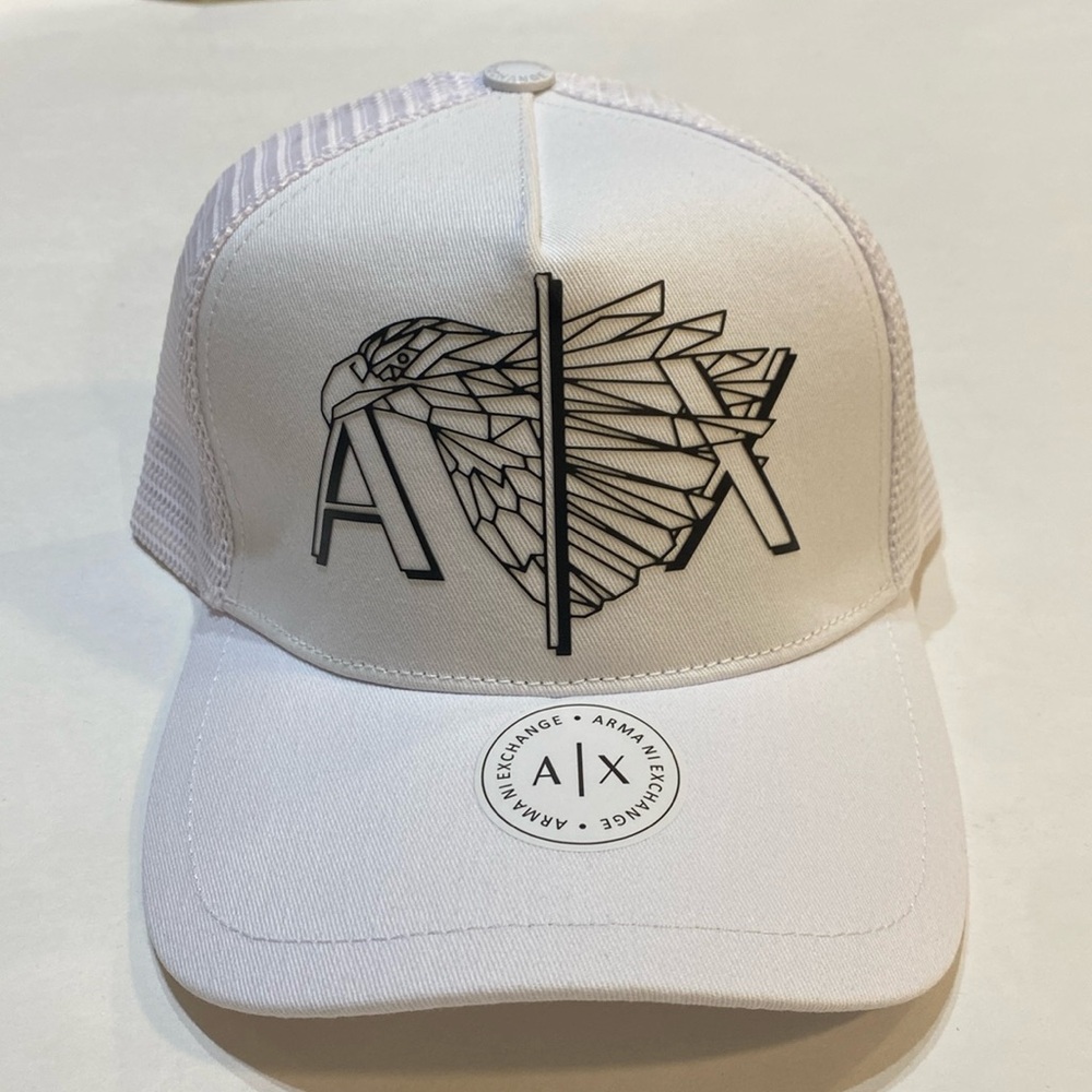 White Armani Exchange Mesh Trucker Hat